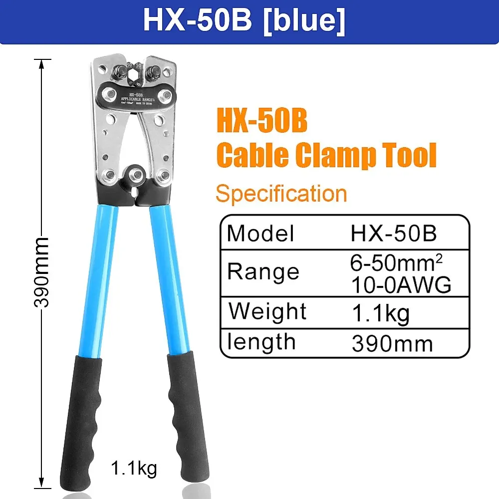 Krimptang 6-50mm2/AWG 10-1/0 Buis Terminal Crimper Hex Crimp Tool Batterij Kabelschoen kabel Handgereedschap HX-50B WOZOBUY