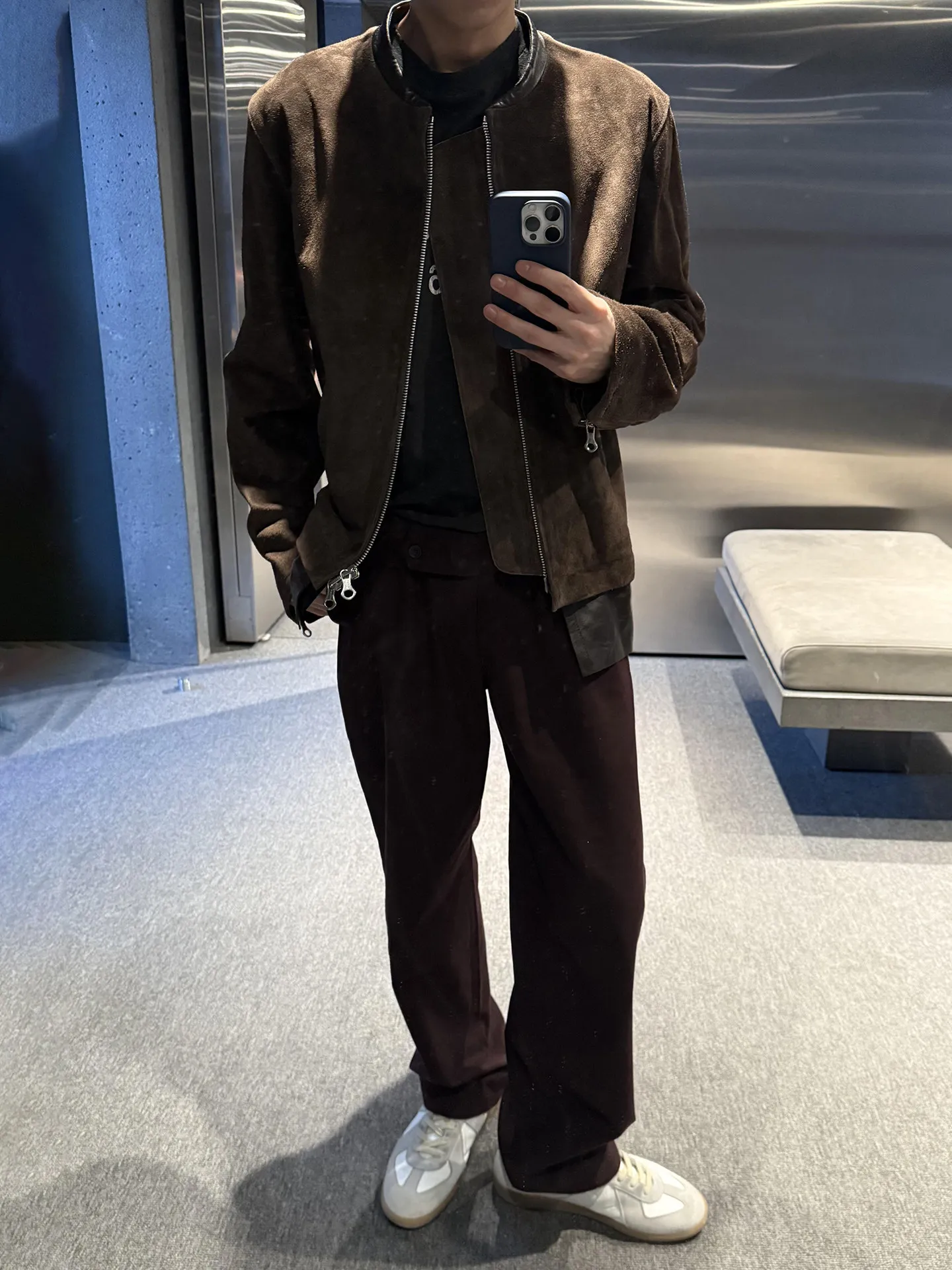 OL style brown suede Drift jacket Casual short wide removable hem jacket
