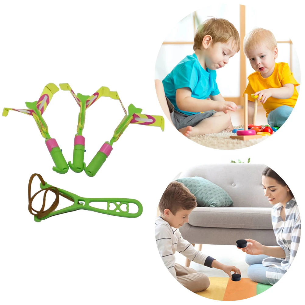 

Rocket Slingshot Flying with LED Lights 10Pcs Helicopters + 10Pcs Launchers Slingshots Rocket Launcher Flying for Kids