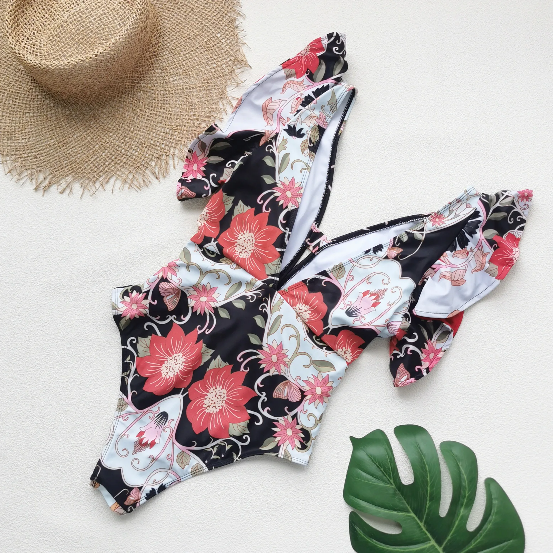 2025 Sexy Print One Piece Swimsuit Women Push up Monokini Ruffle Swimwear Bathing Suit Summer Beach Fashion for Females