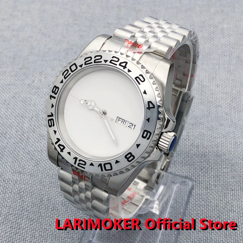 

LARIMOKER 40mm Japan NH36A Automatic 10ATM Waterproof White The Submarine Men Watch Non-Index Weekday Jubilee Bracelet