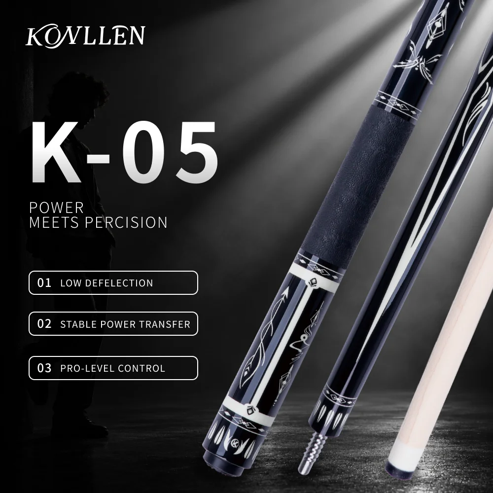 Pool Cue Stick Carbon Fiber Shaft Low Deflection Pro Taper 12.5mm Tip 3/8x8 Joint KL-05 for 8/9 Ball Billiards KONLLEN