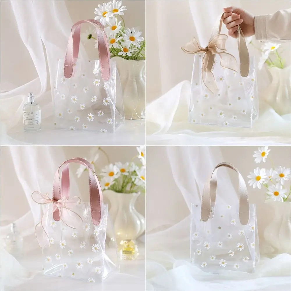 PVC Transparente Daisy Bolsas para Mulheres, Sacos De Compras, Sacos De Maquiagem De Batom, Presentes De Casamento, Sacolas Claras, Sacos Cosméticos