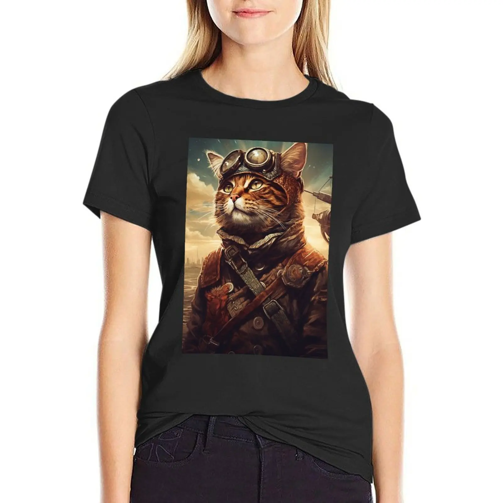 Aviator Cat #1 T-Shirt Female clothing plus sizes female new edition tops Women