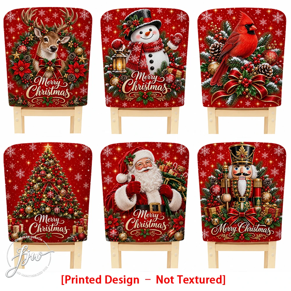 2/4/6pc Christmas Chair Back Covers Festive Xmas Dining Chair Slipcovers for Holiday Party Home Decor