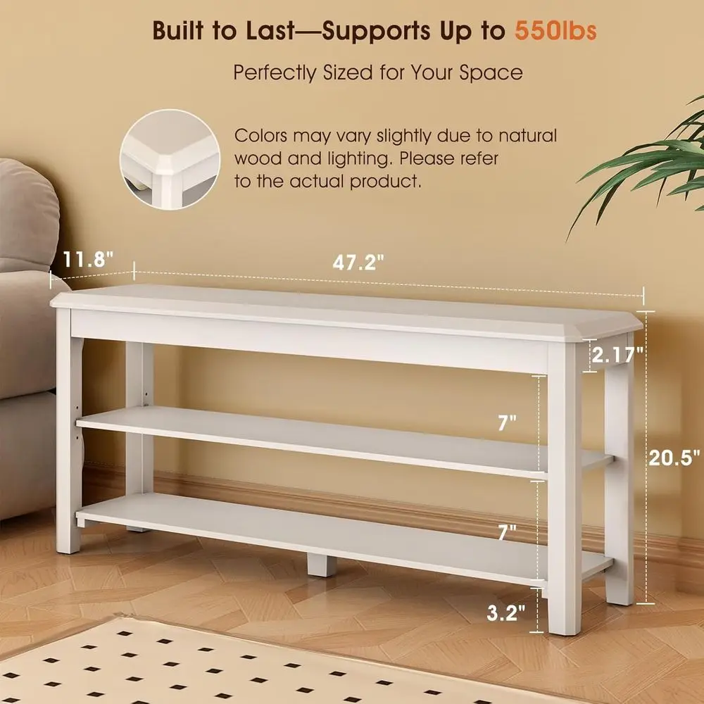 Mid-Century 2-Tier Rubberwood Shoe Storage Bench, 550lbs Capacity, Compact Design for Entryways and Halls