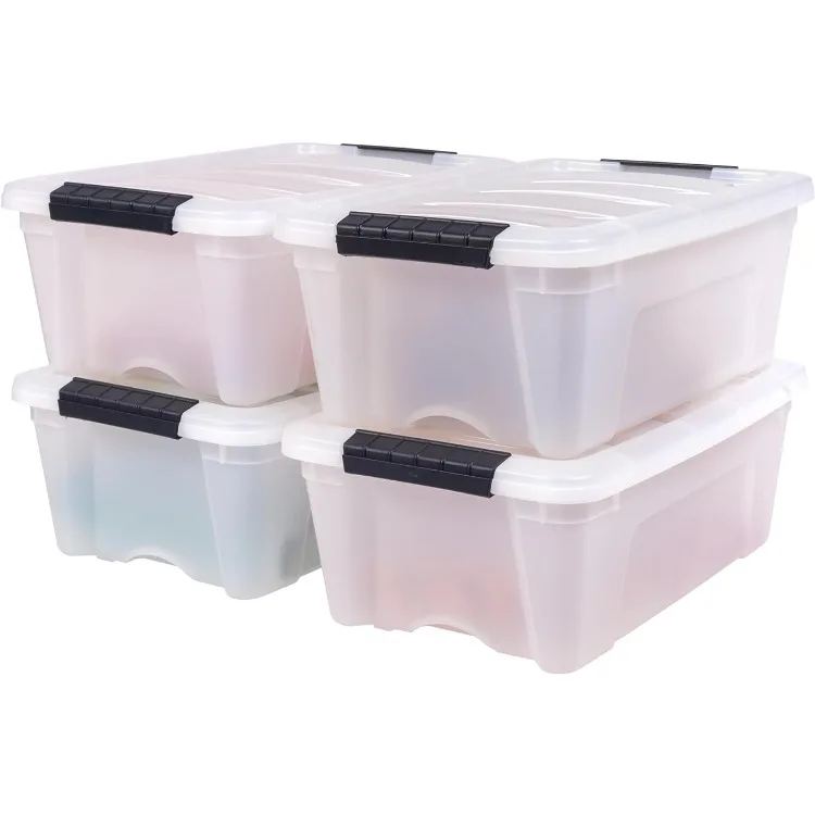 12 Quart Stackable Plastic Storage Bins with Lids and Latching Buckles, 4 Pack - Pearl, Containers with Lids and Latches