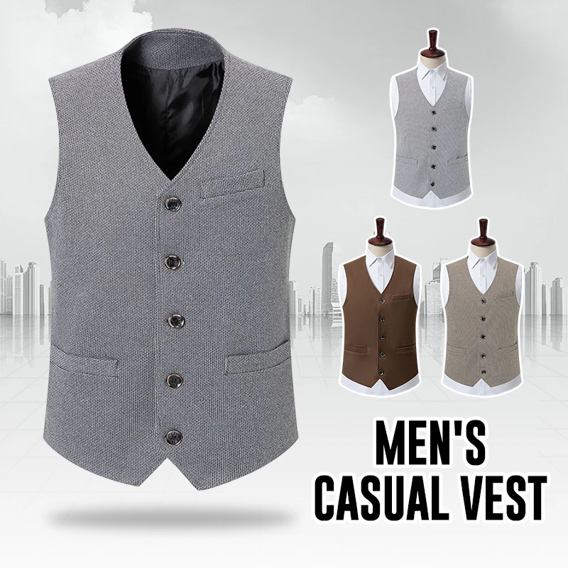 

Mens Fashion Casual Suit Vest Vintage Lapel Waistcoat Business Formal Dress Waistcoat Male Wedding Sleeveless Vests