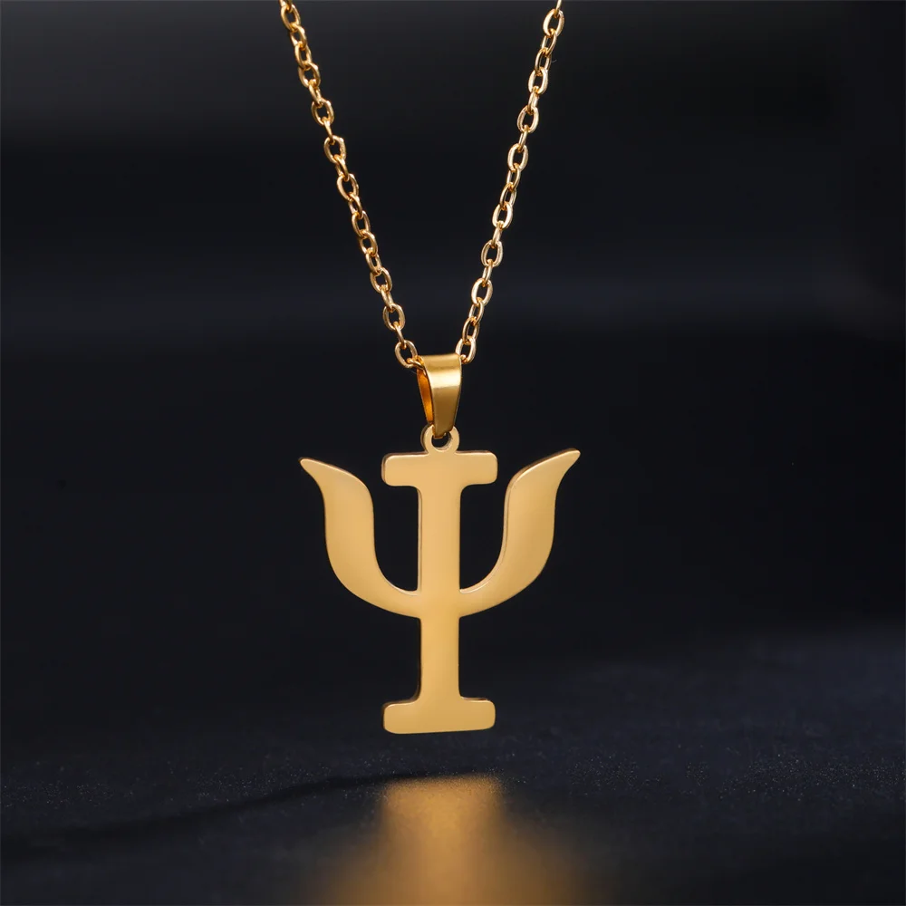 EUEAVAN PSI Symbol Pendant Necklace Stainless Steel Psychology Greek Letter  Necklaces for Women Men Measurement Sign Jewelry