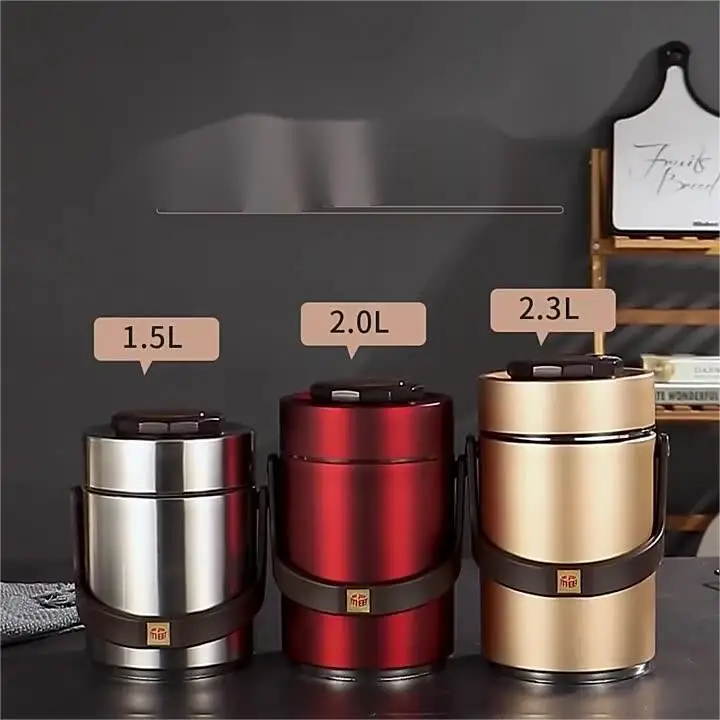 Large Capacity Stainless Steel Portable Lunch Box Three-Layer Vacuum Insulation Microwaveable Student Bento Work Occasion