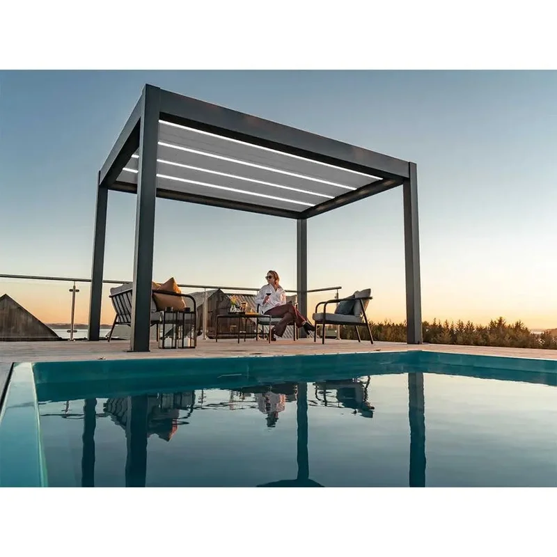 Retractable Stackable Louvered Bioclimatic Pergola Balconies Poolsides Driveways Sleek Design Block Waterproof Features