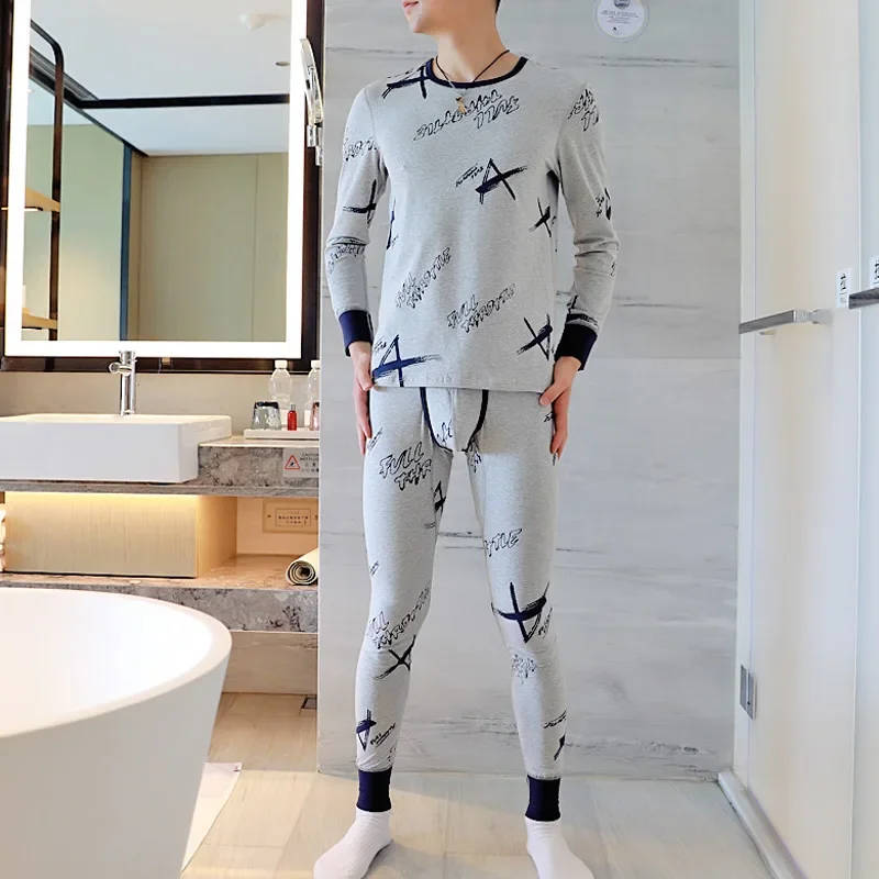 Youth Autumn Clothes and Pant Set Men's Cotton Korean Version Slim Fit Warm Thermal Underwear Thin Close Fitting Bottom Lingerie