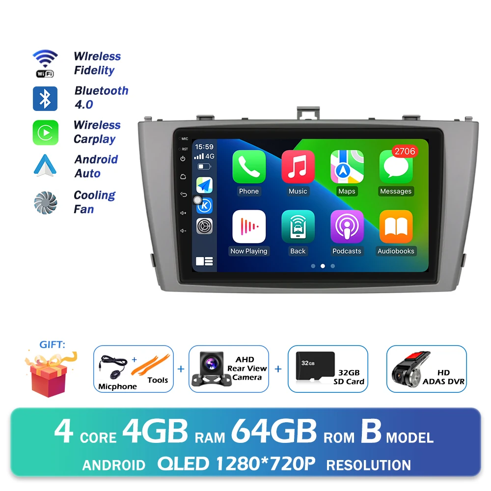 Android 16 QLED 2000*1200 P Voor Toyota Avensis T27 2008-2015 GPS Navigatie Multimedia Speler Auto draadloze CarPlay WIFI 4G