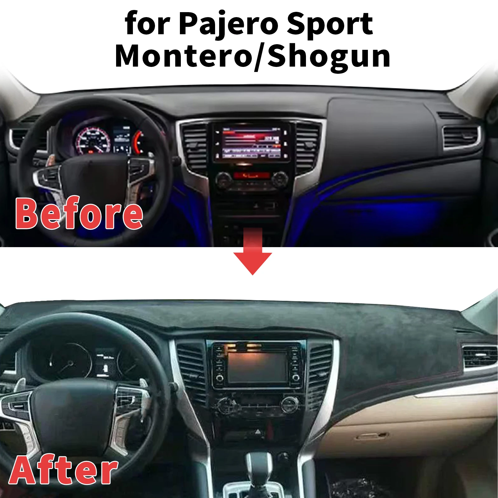 

for Mitsubishi Pajero Sport Montero Shogun 2022-2016 Dashboard Cover Sun Shade Dashmat Anti-Glare UV Carpet Mat Dash Mat
