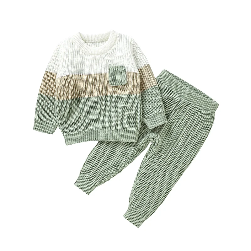 Casual Long Sleeves Sweaters Jumpers+Pants Infant Baby Boys Girls Clothes Sets Autumn Winter Outwear Toddler Kids Unisex Outfits