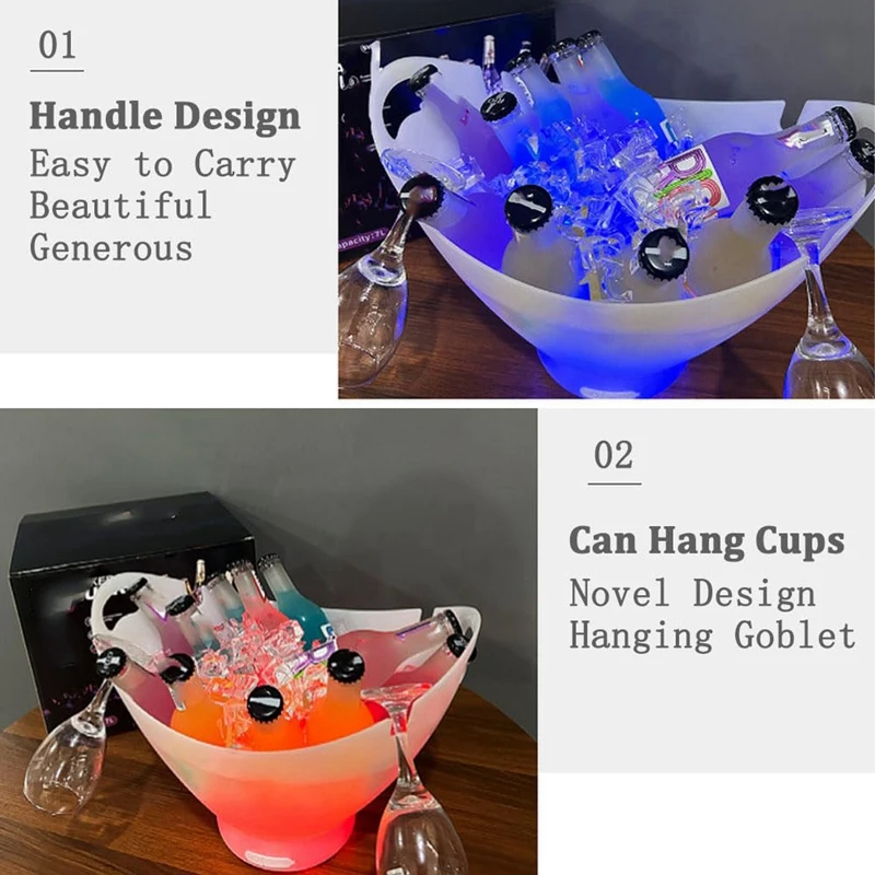 XTECH Ice Bucket With Bluetooth Speaker With Light Bar Large Ice Bucket Portable Wine Bucket Bar Accessories Beverage Bucket