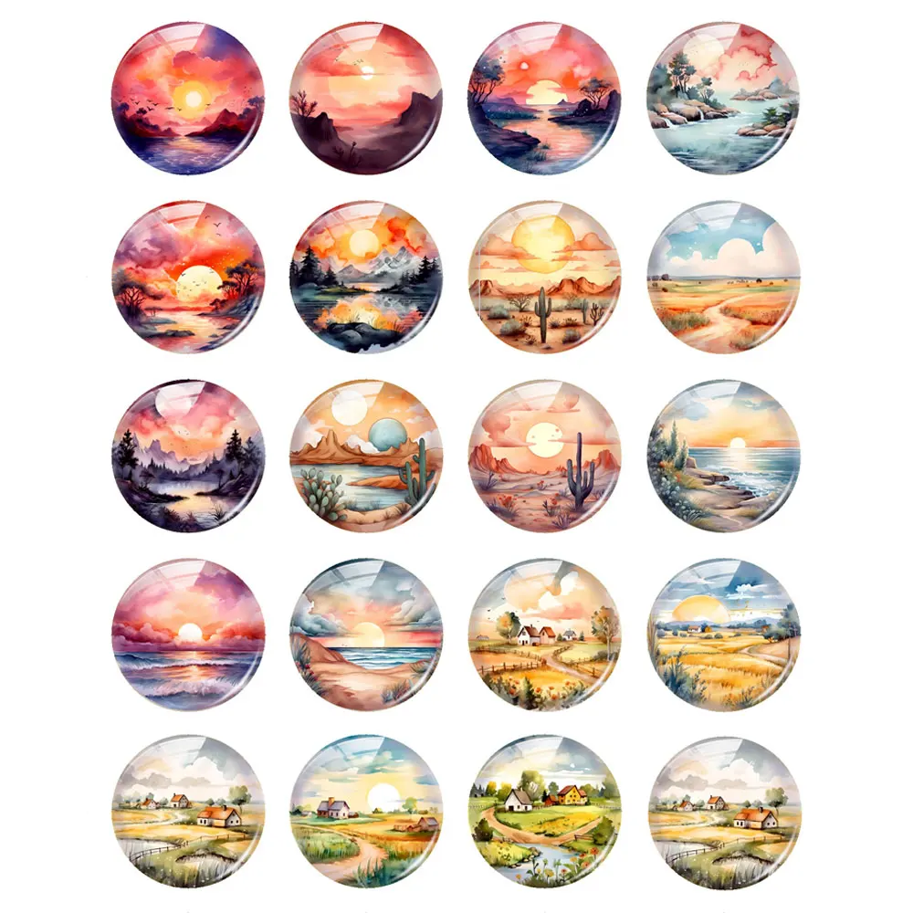 Handmade Morning Sunrise View Photo Glass Cabochon Charms Demo Flat Back Cameo For Diy Jewelry Making Findings Accessories