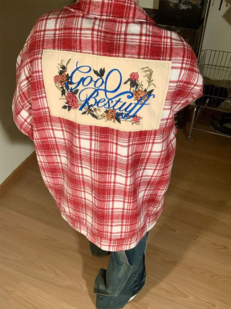 

American Retro Plaid Long sleeved Shirts for Men and Women 2023 New High Street Hip Hop Shirts Design Sense Popular Coat Trend
