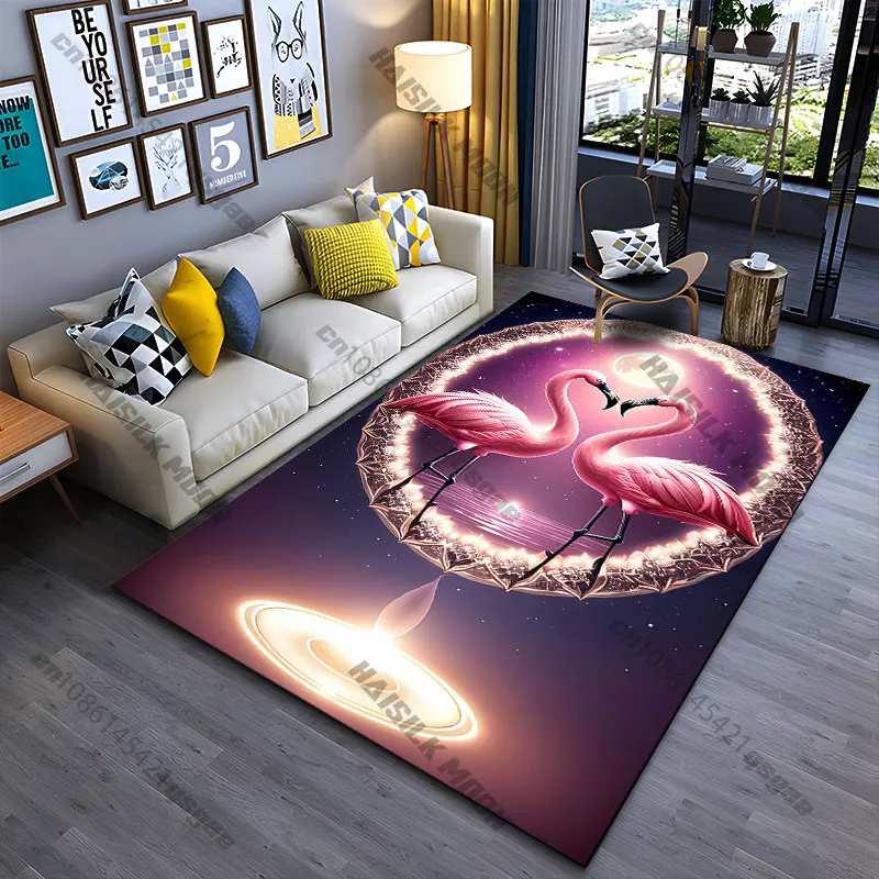 Romantic serene flamingos moonlight carpet Yoga living room room decor children's crawling mat doormat area rug games mat