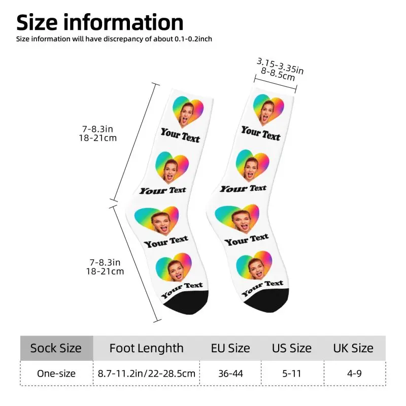 Personalized Photo Text Custom Mens Crew Socks Unisex Cool Design Your Own Spring Summer Autumn Winter Dress Socks