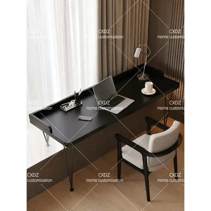 Solid Wood Bay Window Desk Customized Sill Splicing Table Balcony Computer Desk Student Home Black Double Workstation