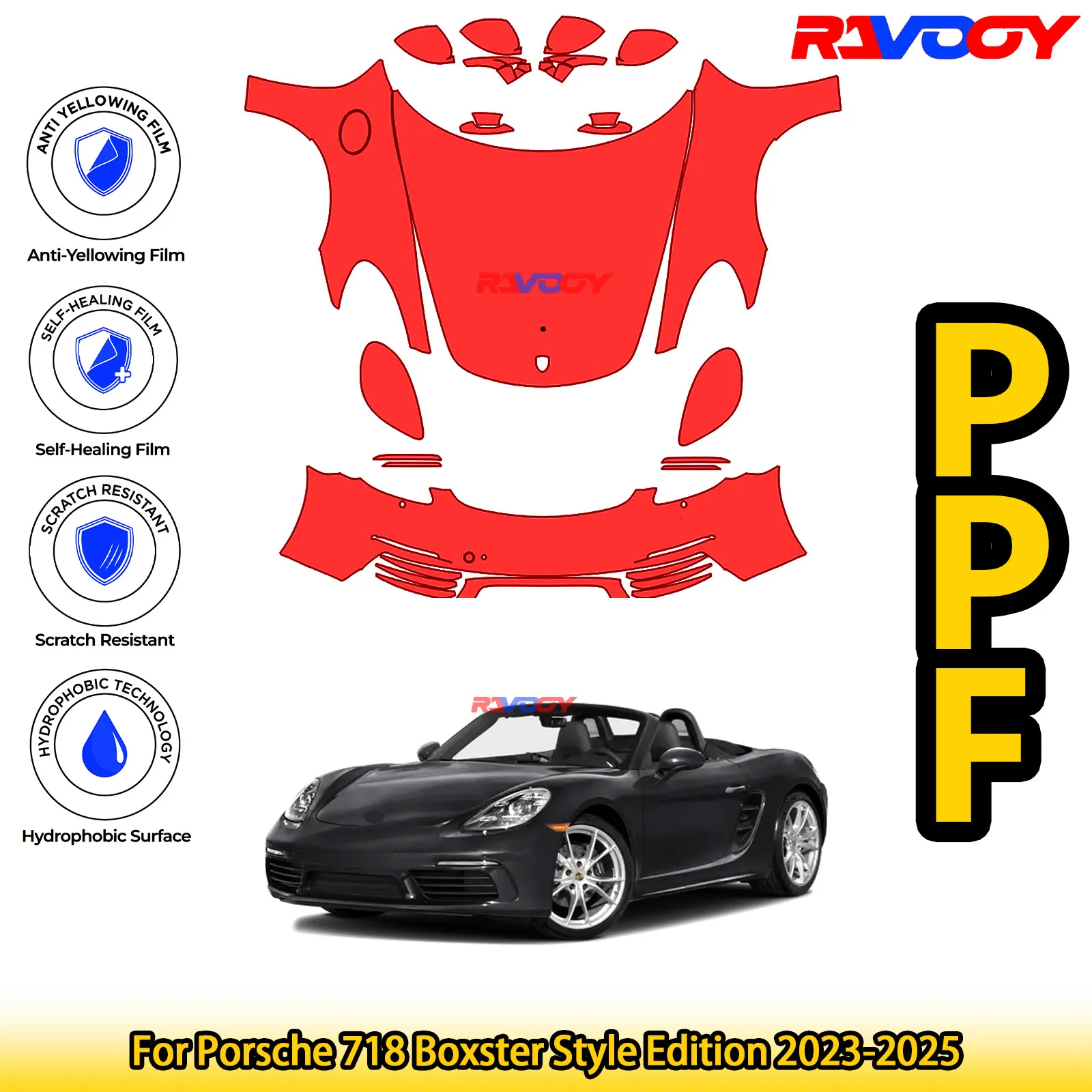 For Porsche 718 Boxster Style Edition 2023-2025 Glossy Matte Black Precut front PPF Kit Paint Protection Film