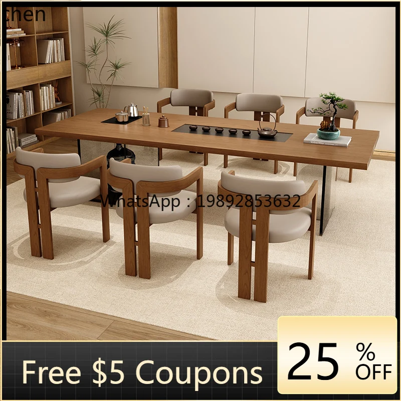 

wabi sandy wind new acrylic solid wood large board table and chair combination office, home embedded integrated large board