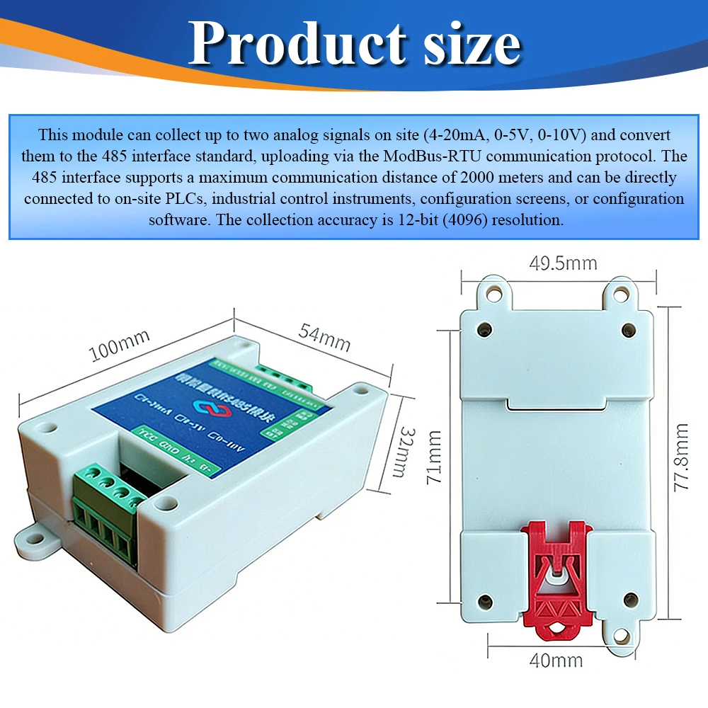 Moduł konwersji analogowy 0-5 V 0-10 V 4-20 mA na RS485 Modbus RTU Protokół 2 4 8 kanałowych cyfrowych modułów transformacyjnych RS485 — zdjęcie 4