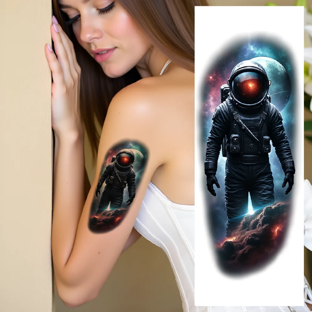 

Временная татуировка, красочный реализм, космическая медуза, НЛО, портрет астронавта для оружия, взрослых и женщин