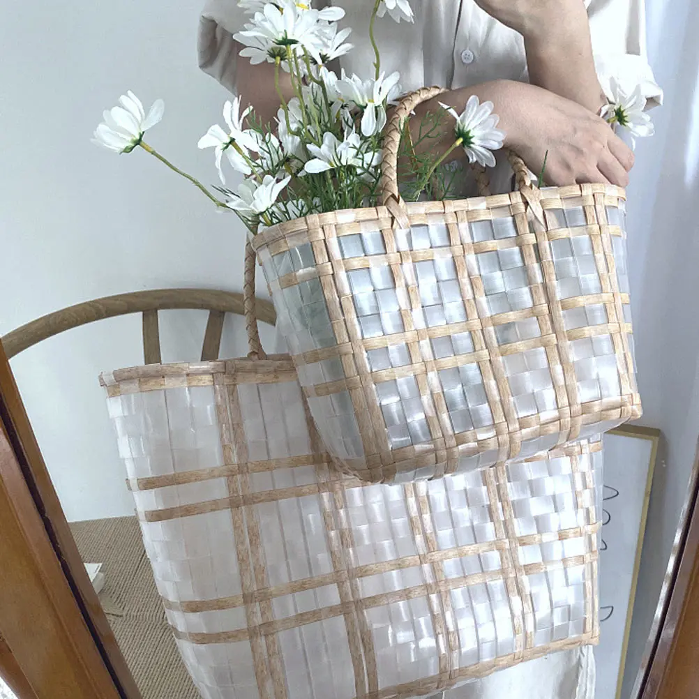 

Waterproof Basket Shopping Hand Beach Tote Bag Grocery Baskets with Handles Storage Portable Woven
