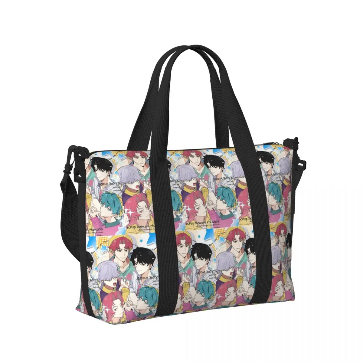

KPop Demon Hunters Saja Boys Beach Travel Bag Large Capacity Tote Bags for Gym Yoga Women Shopping Duffle Shoulder Bag