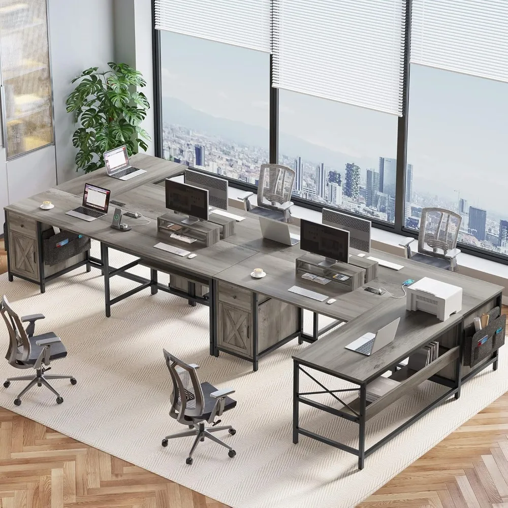 63" L Shaped Desk, Convertible 86.6" Home Office Desk or Corner Desk, Office Computer Desk with Drawer, Power Strip