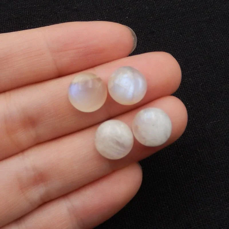 

2 Pairs of Flashy Natural Moon Stone Round 10mm Cabochon Pair, Round Cabochons, Gemstone Cabochons