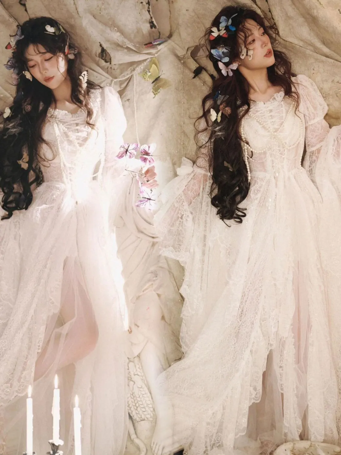 

White Lace Dress Photography Studio Personal Shot Dreamy Atmosphere Sensation Film Photography Costume Women's Fashion