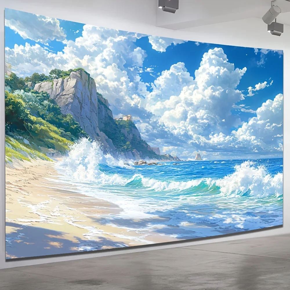 HD-Coast Wave Cliff Tapestry – Living Room, Bedroom, Office, Home & Party Multifunctional Decoration, Ideal Gift