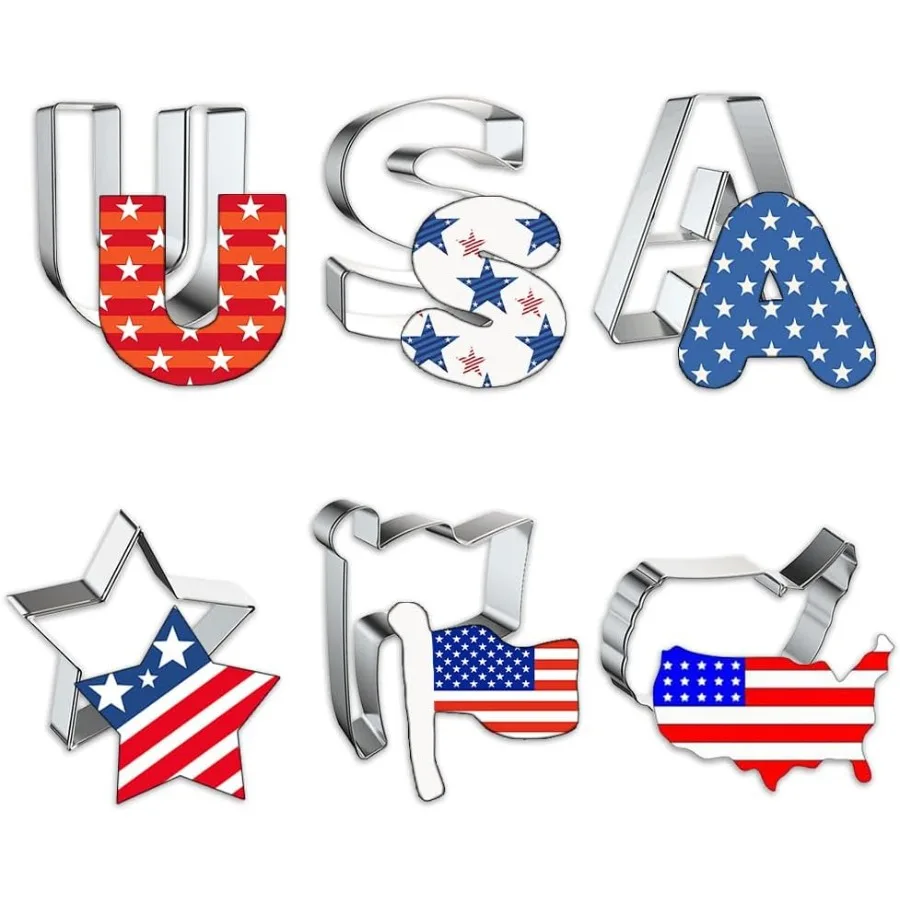 

6 шт. патриотические металлические резцы Ce, День труда, слова США, Aan, резак для флага, карты, форма для выпечки на кухне, патриотическая вечеринка, нержавеющая сталь
