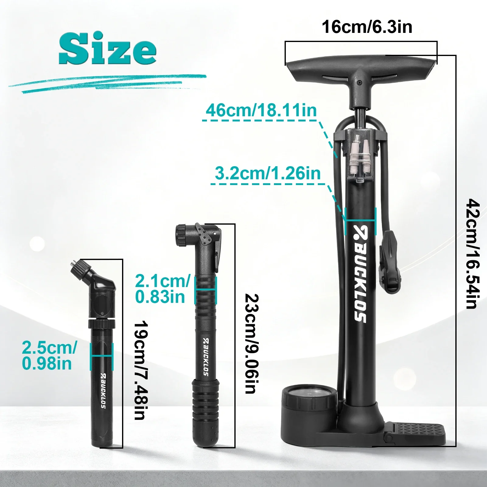 BUCKLOS Bicycle Pump 160PSI Portable Stainless Steel Bike Pump Schrader Presta Valve Inflator with 2 Mini Air Inflator Accessory