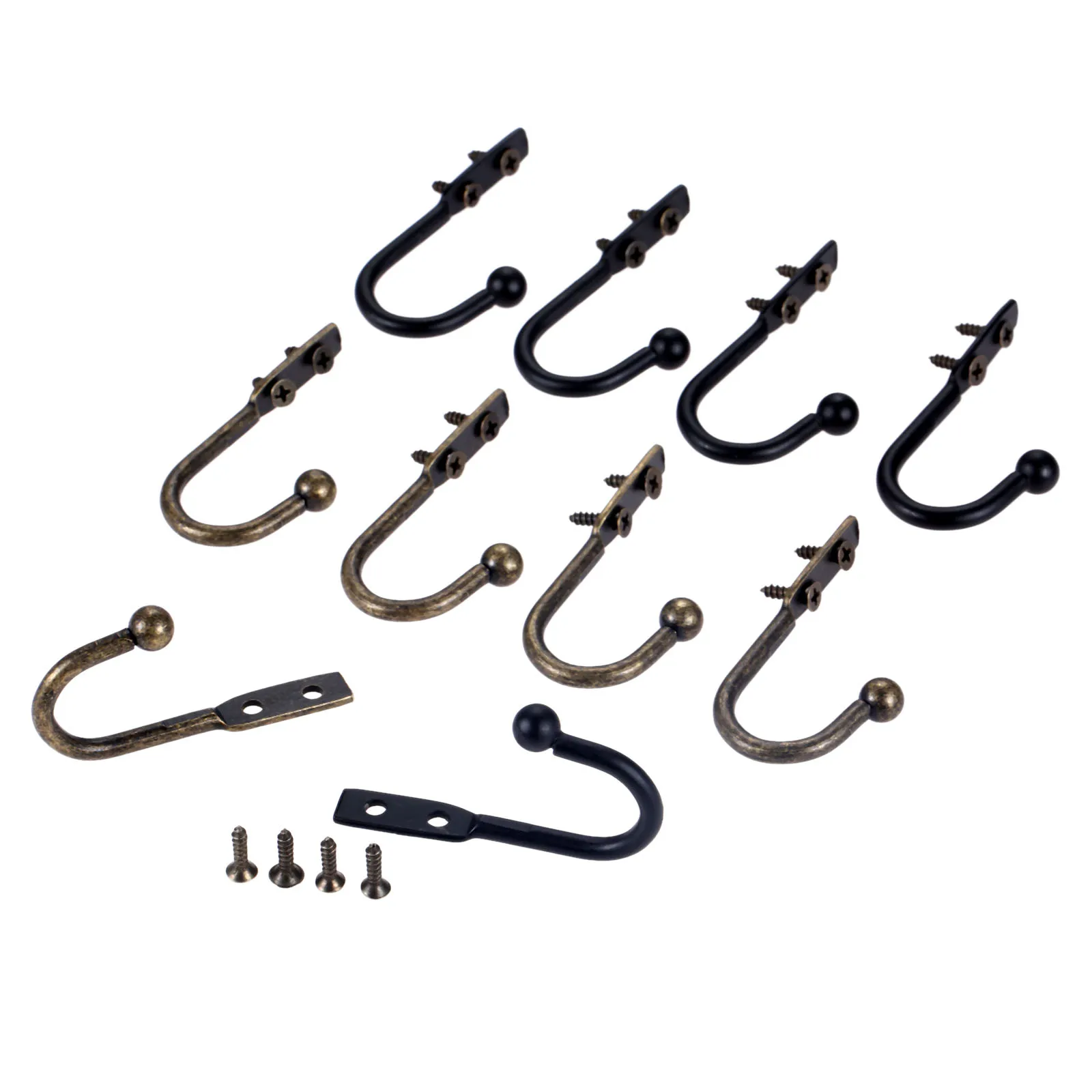 5pcs Wall Door Hooks Single Prong Coat Hanger Furniture Kitchen Pot Handbag Bag 50*23mm Black Antique Bronze W/screws Bathroom