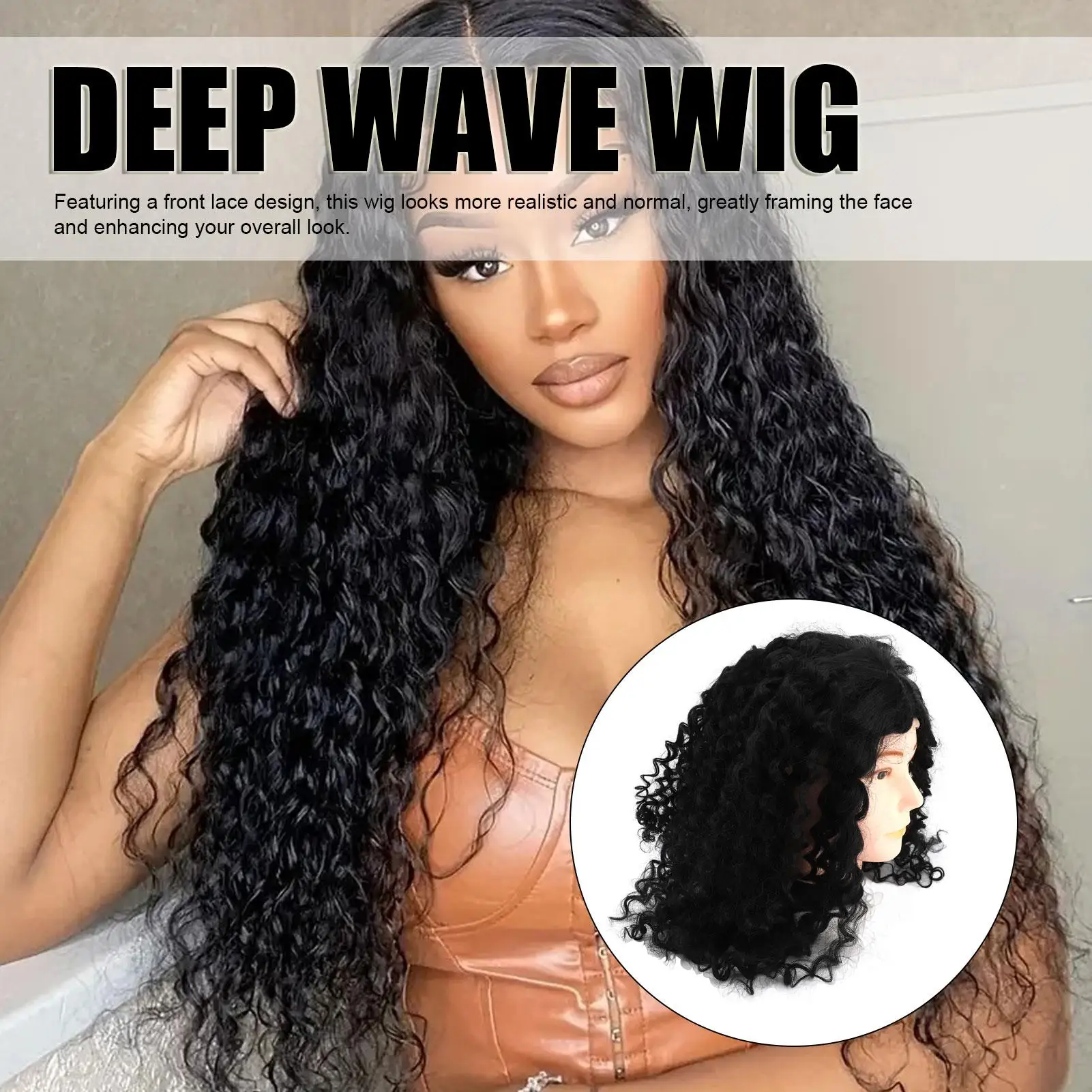 

Парик фронта шнурка глубокой волны, реалистичный синтетический термостойкий парик с глубокими вьющимися волосами для женщин, черный, 18 дюймов