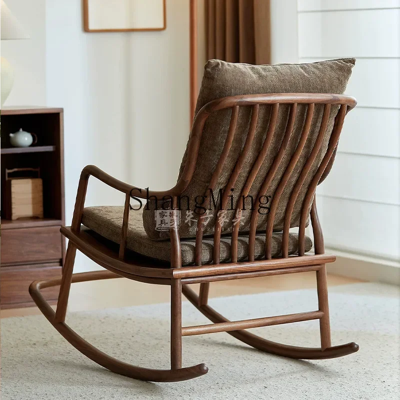 

CLLaffordable luxury living room balcony lounge chair villa lunch break lazy lounge chair black walnut rocking chair for home us