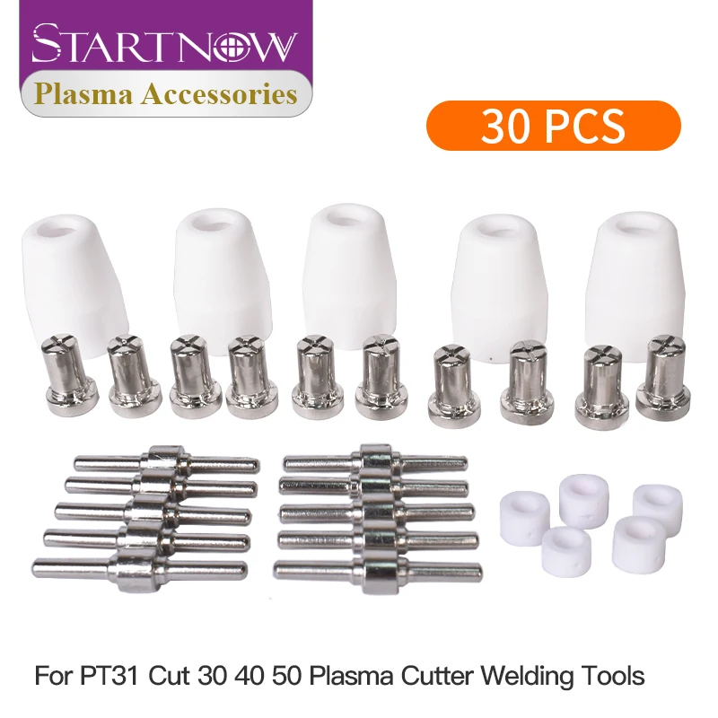 

Startnow PT31 Plasma Cutting Torch 30PCS Nozzle Electrode Nickel-plated Cutting Consumables Kit for LG40 CUT50 Welding Machine