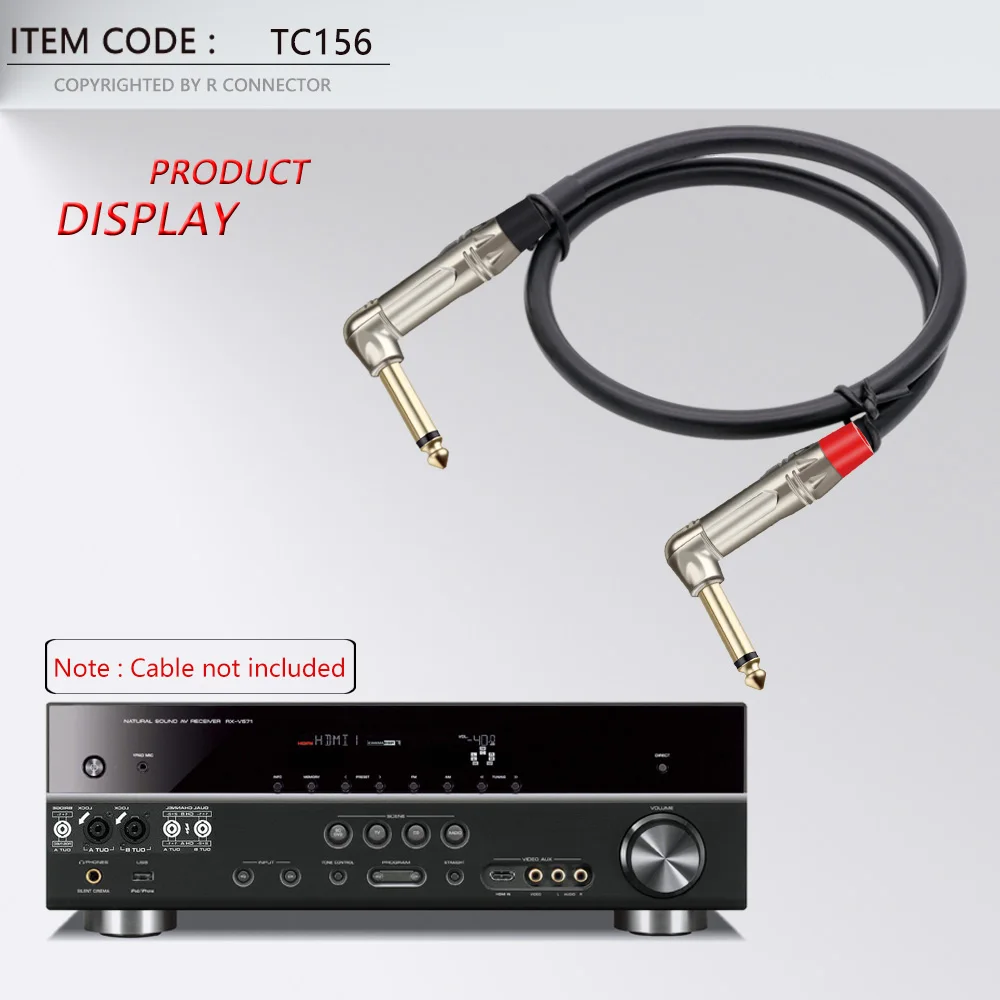 2PCS Right Angle Mono 6.35MM Jack 6.3MM Male Plug Connector Gold Plated 1/4 Inch Plug Microphone Guitar Connector