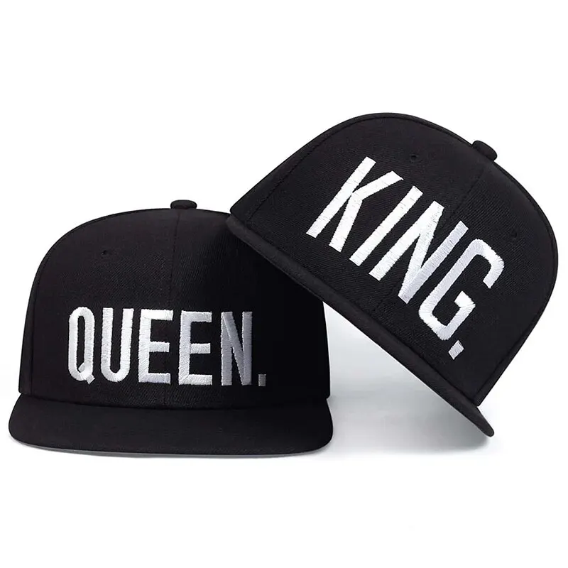 2PCS Unisex King Queen Embroidery Hip-Hop Hats Outdoor Adjustable Casual Baseball Caps Sunscreen Hat