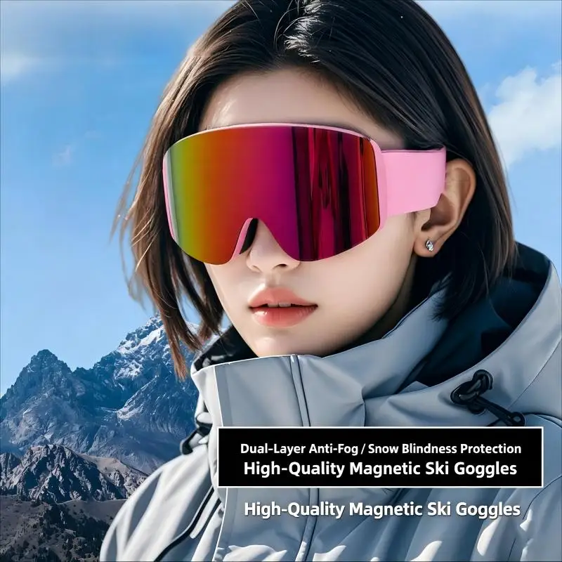 New Adult Ski Goggles Outdoor Sports Glasses, Double-Layer Anti-Fog Snow Goggles for Mountaineering, Anti Snow Blindness