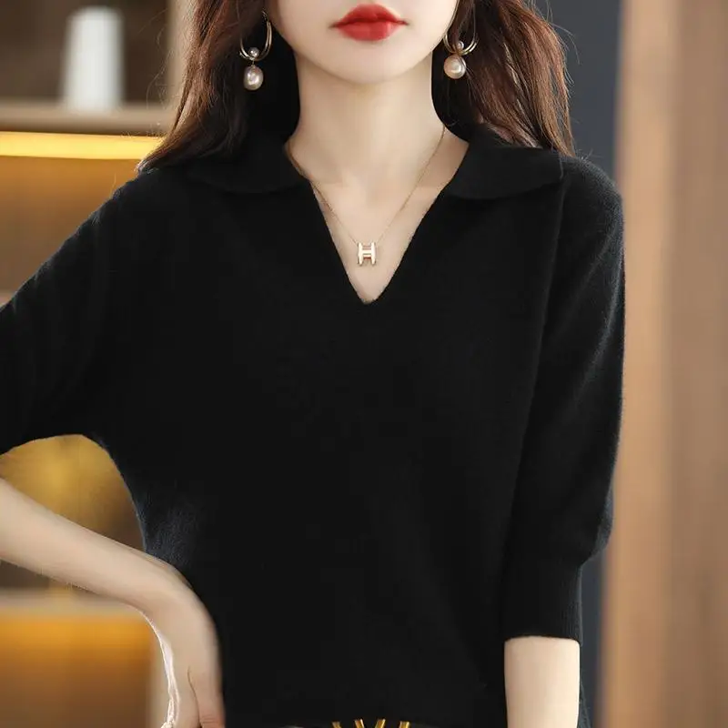 Spring Autumn Korean Style Solid Simple Sweater Top Women Elegant Fashion All-match Knitting Pullover Ladies Temperament Jumper