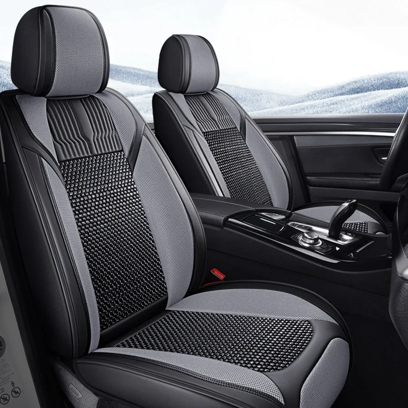 Universal Auto Split Seat Car Full Seat Cover Breathable Ice Silk Nappa Leather SUV Cushion Full Seats Cover Protection JJ205