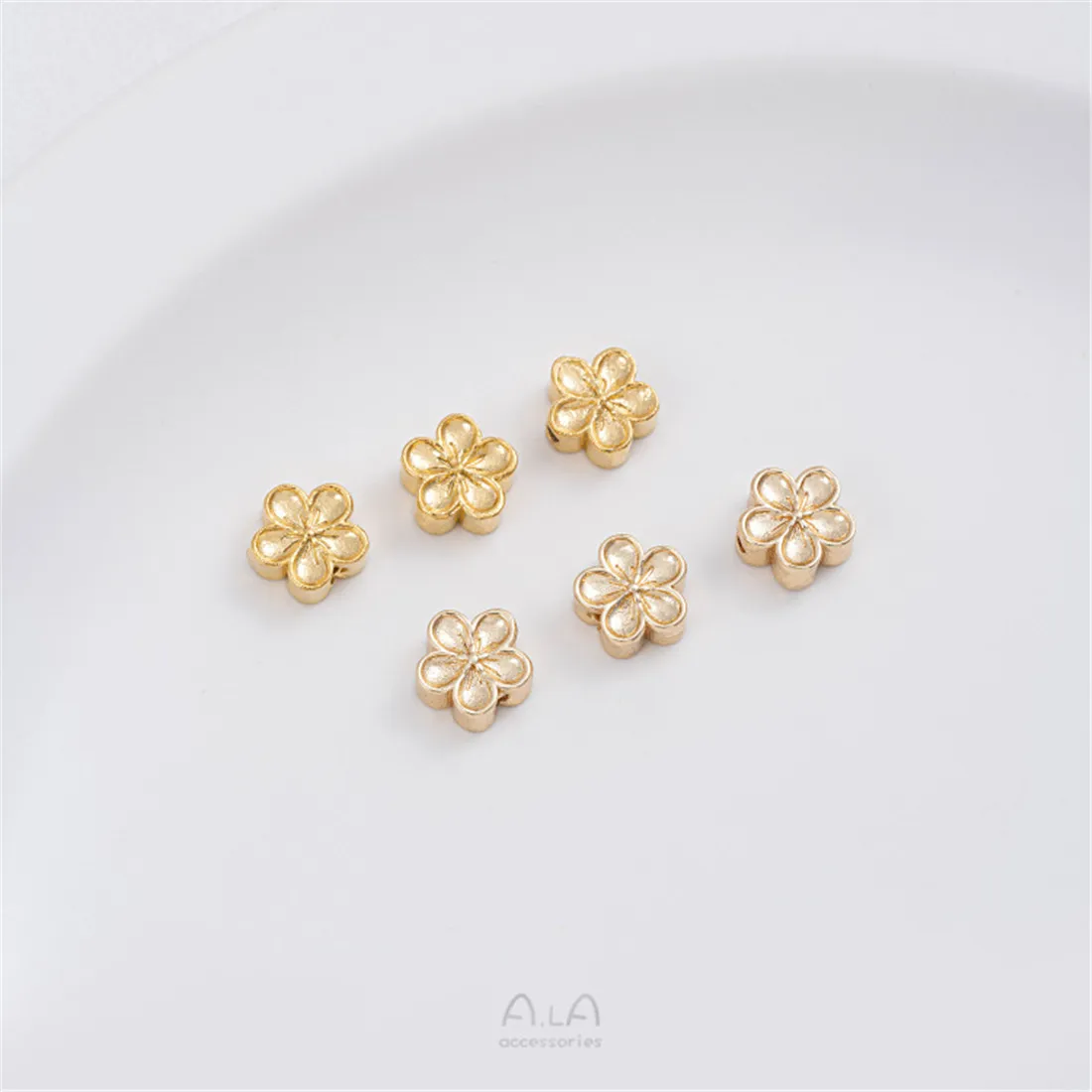 Shajin Plum Blossom Beads 14K Gold Color Through Hole Small Flower Handmade Beaded DIY Bracelet Bracelet Jewelry Accessories