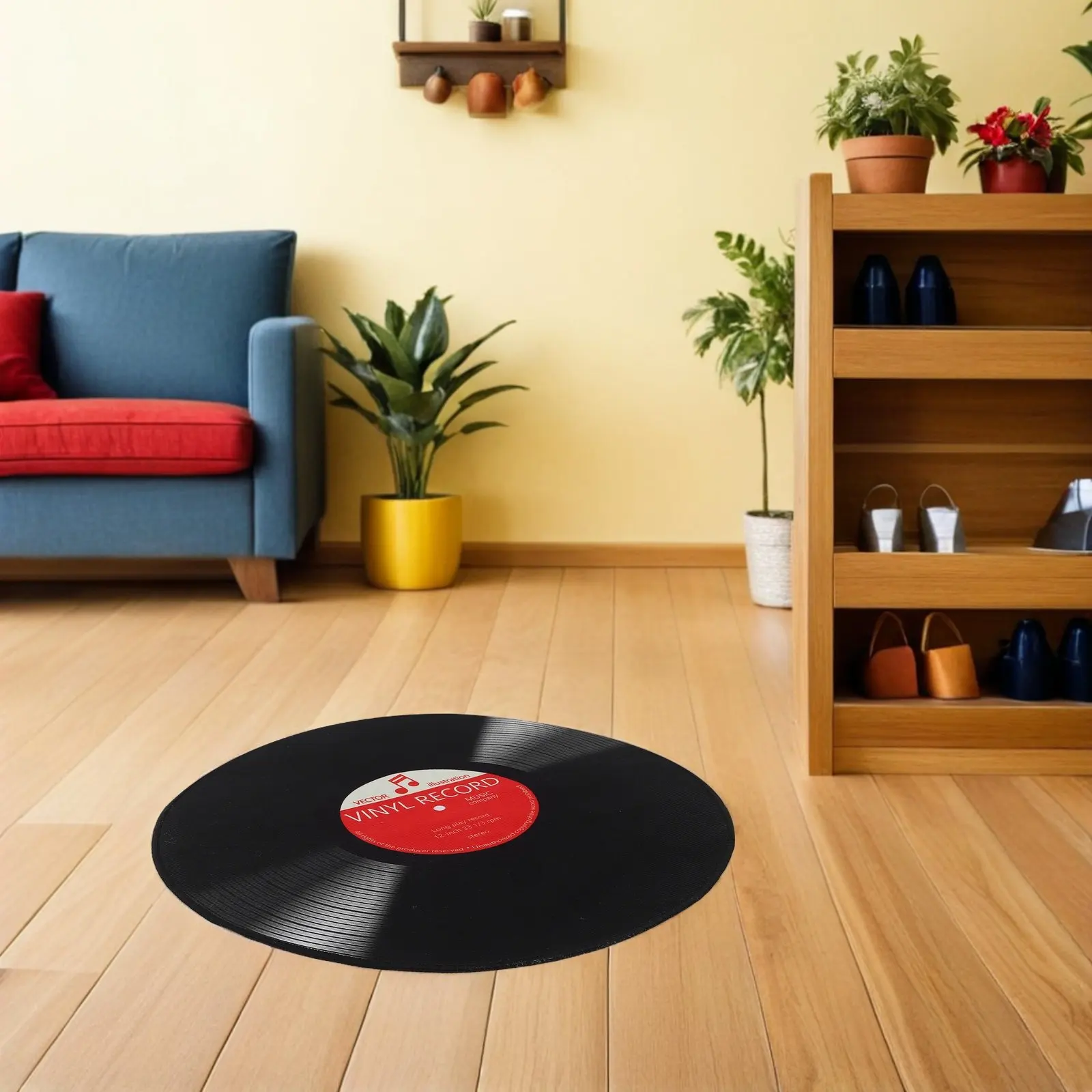 

Vinyl Record Rug 24 Inch Retro Music Decor Round Carpet Non-Slip Washable Home Floor Mat for Study Bedroom Living Room