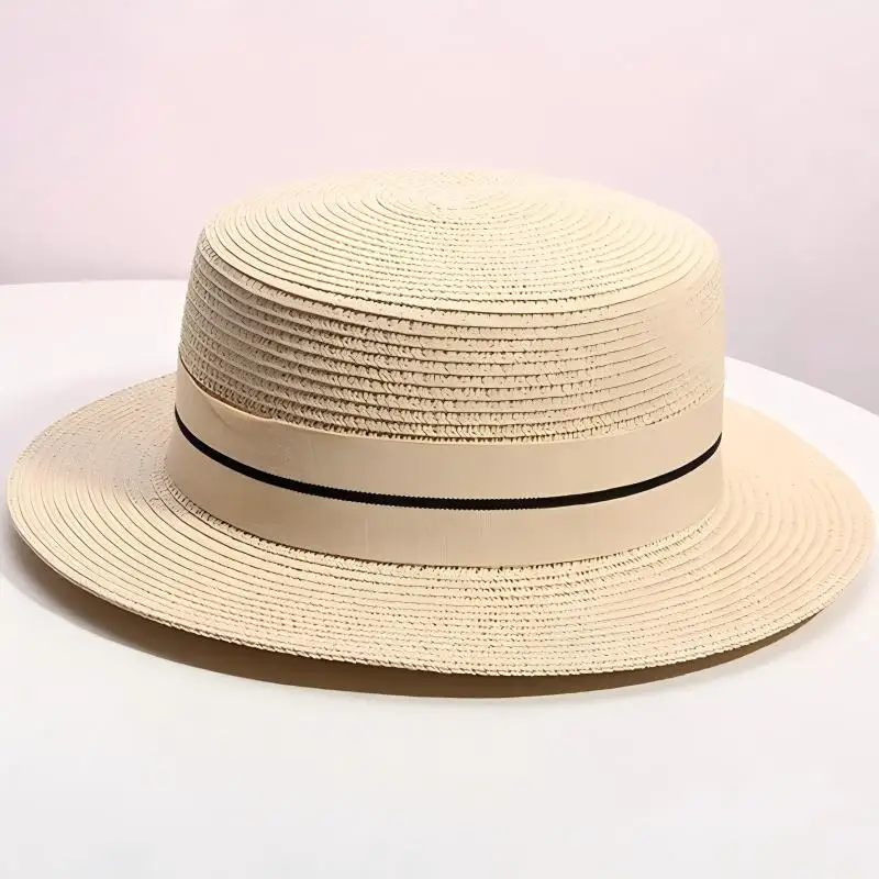Straw hat women\'s summer flat top small top hat beach vacation hat straw woven hat sun hat