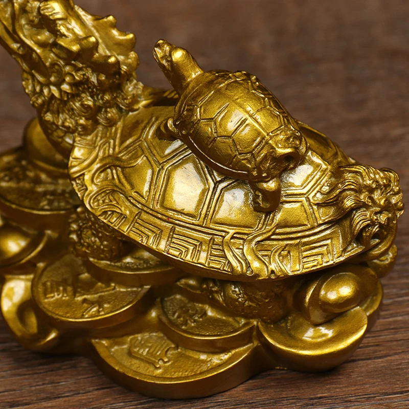 Hot Sale 1Pc Gold Feng Shui Dragon Turtle Tortoise Statue Figurine Coin Money Wealth Luck view 5